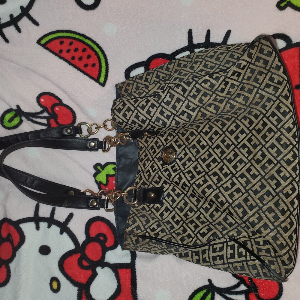 Black and Tan Geometric Patterned Women's Bag